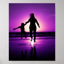 Mother and Son Child Beach Jumping Posters