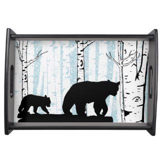 Mother Bear and Cub Birch Blue Sky Serving Tray