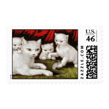 Mother cat and kittens with mouse stamps