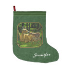 Mother Deer and Fawn Forest Green Large Christmas Stocking