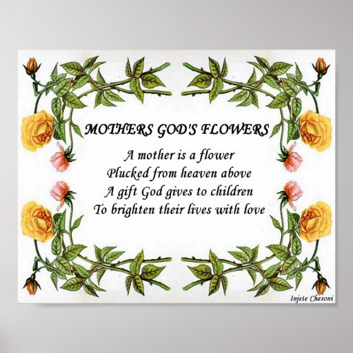 Mother Gods Flower Poetry Poster Vintage Art Gift