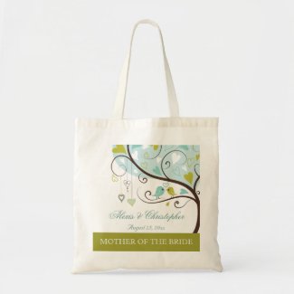 Mother of the bride green & blue love birds favor canvas bags