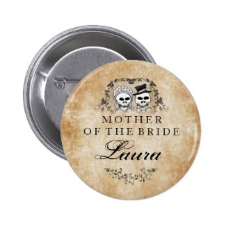 Mother of The Bride Wedding Skeletons Gothic Brown 2 Inch Round Button