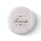 round_button - This beautiful Mother of the Groom button design features an ornate patterned background in pink with chocolate brown text. It's simply elegant. Customize with your personal information. Ready to dress up your save the date mailings! Additional colors and other coordinating items available in the design. Please visit Two Hearts Wedding Shoppe for a lovely selection of Wedding Postage, Save The Date announcements, Wedding Party Buttons, Bridal Party T-Shirts and other wonderful keepsakes.