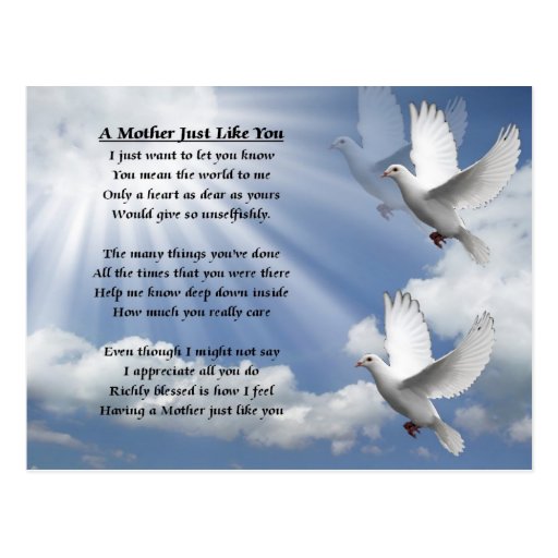 Mother poem Doves Postcard Zazzle