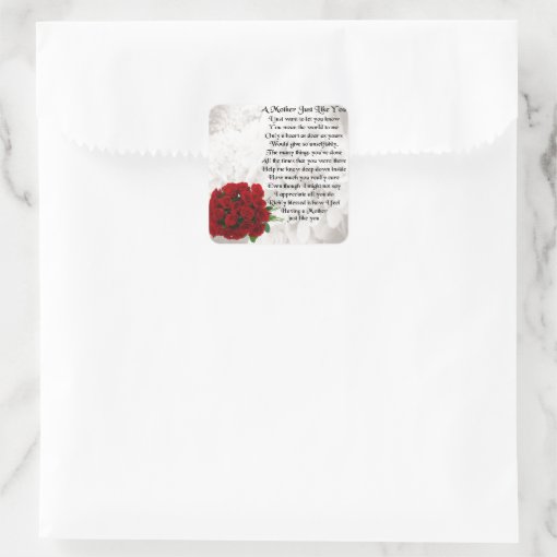 Mother Poem Red Roses Design Square Sticker Zazzle