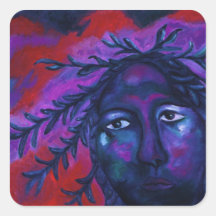 Mother Watching All – Crimson & Violet Compassion Square Stickers