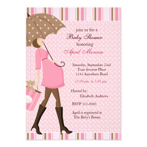 Mother with Umbrella Baby Shower Invitation