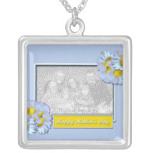 Mothers Day ADD YOUR PHOTO Blue Daisies Personalized Necklace