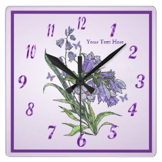 Mothers Day Blue Bell Flowers and Butterfly Clock