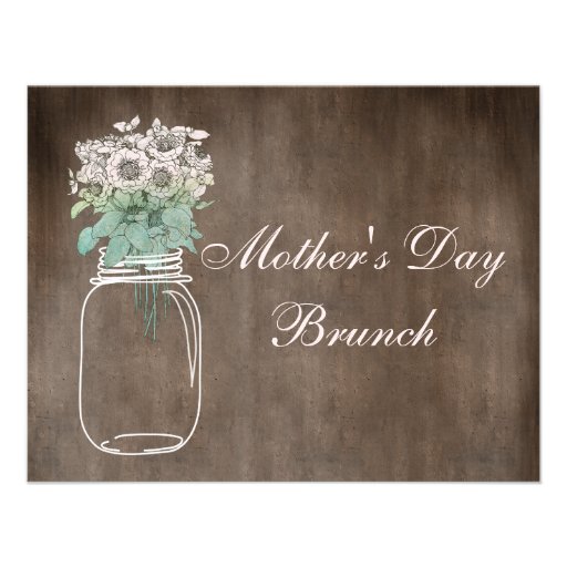 Mother's Day Brunch Rustic Mason Jar & Flowers Custom Announcements
