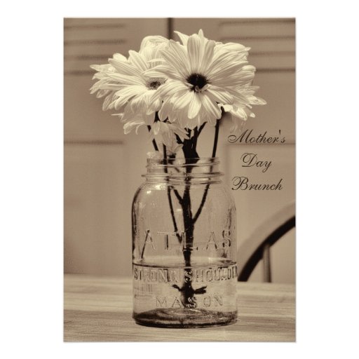 Mother's Day Brunch Sepia Mason Jar & Daisies Cards