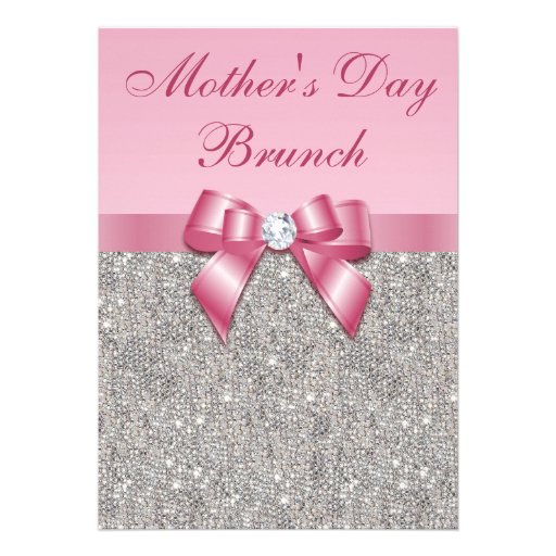 Mother's Day Brunch Silver Jewels Pink Faux Bow Card