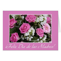Mother's day card pink rose bouquet spanish