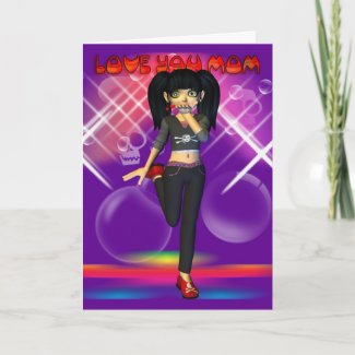 Mother's Day card with cute little goth girl card