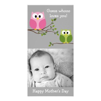 Mothers Day - Cute Owls - Whooo loves you Customized Photo Card