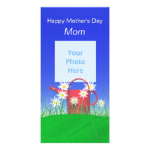 Mothers Day for Mom Daisies and Watering Can Personalized Photo Card