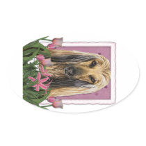 Mothers Day - Pink Tulips - Afghan Oval Stickers