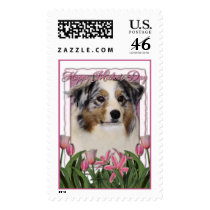 Mothers Day - Pink Tulips - Australia Shepherd Postage Stamp