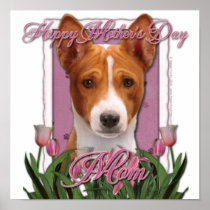 Mothers Day - Pink Tulips - Basenji Print