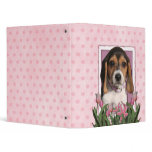 Mothers Day - Pink Tulips - Beagle Puppy Vinyl Binder