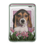Mothers Day - Pink Tulips - Beagle Puppy MacBook Air Sleeve