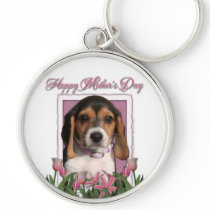 Mothers Day - Pink Tulips - Beagle Puppy Key Chains