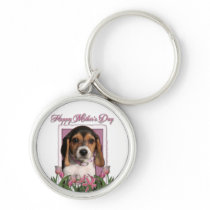 Mothers Day - Pink Tulips - Beagle Puppy Keychain