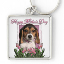 Mothers Day - Pink Tulips - Beagle Puppy Keychain