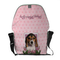 Mothers Day - Pink Tulips - Beagle Puppy Messenger Bags