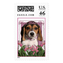 Mothers Day - Pink Tulips - Beagle Puppy Postage Stamps