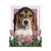Mothers Day - Pink Tulips - Beagle Puppy Post Card