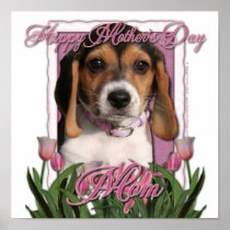 Mothers Day - Pink Tulips - Beagle Puppy Print