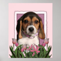 Mothers Day - Pink Tulips - Beagle Puppy Posters