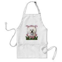 Mothers Day - Pink Tulips - Bichon Frise Aprons