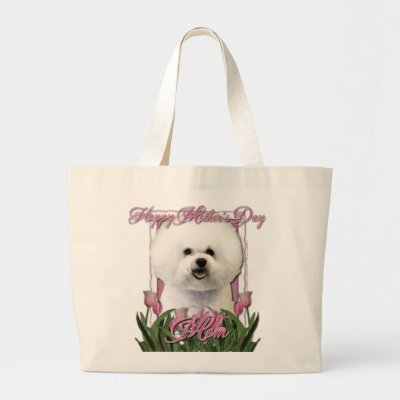 Mothers Day - Pink Tulips - Bichon Frise Canvas Bags