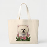 Mothers Day - Pink Tulips - Bichon Frise Canvas Bag