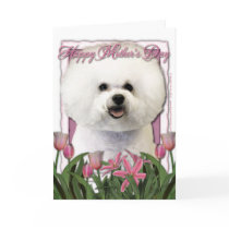 Mothers Day - Pink Tulips - Bichon Frise Greeting Cards