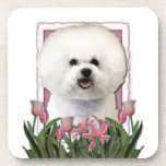 Mothers Day - Pink Tulips - Bichon Frise Drink Coasters