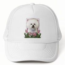 Mothers Day - Pink Tulips - Bichon Frise Trucker Hats