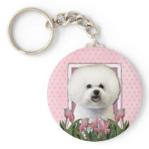 Mothers Day - Pink Tulips - Bichon Frise Keychain