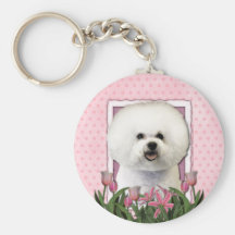 Mothers Day - Pink Tulips - Bichon Frise Keychain
