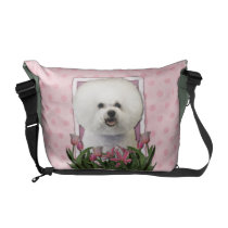 Mothers Day - Pink Tulips - Bichon Frise Messenger Bags