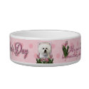 Mothers Day - Pink Tulips - Bichon Frise Cat Water Bowls