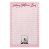 Mothers Day - Pink Tulips - Bichon Frise Customized Stationery