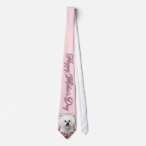 Mothers Day - Pink Tulips - Bichon Frise Necktie