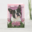 Mothers Day - Pink Tulips - Boston Terrier card