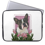 Mothers Day - Pink Tulips - Boston Terrier Laptop Sleeves