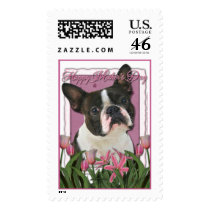 Mothers Day - Pink Tulips - Boston Terrier Postage