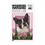 Mothers Day - Pink Tulips - Boston Terrier Stamps